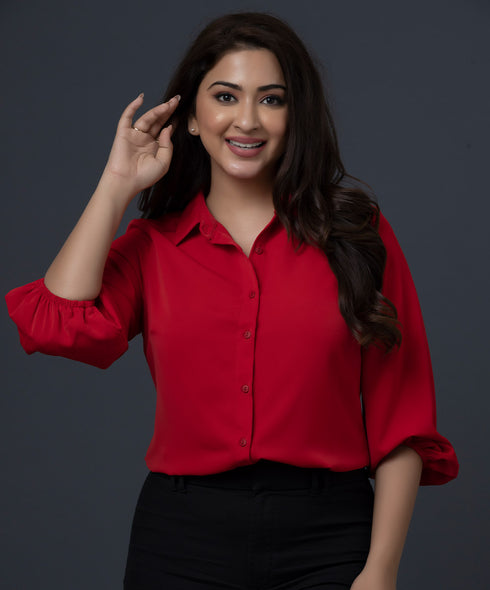 Red Sleeve Elasticated Top